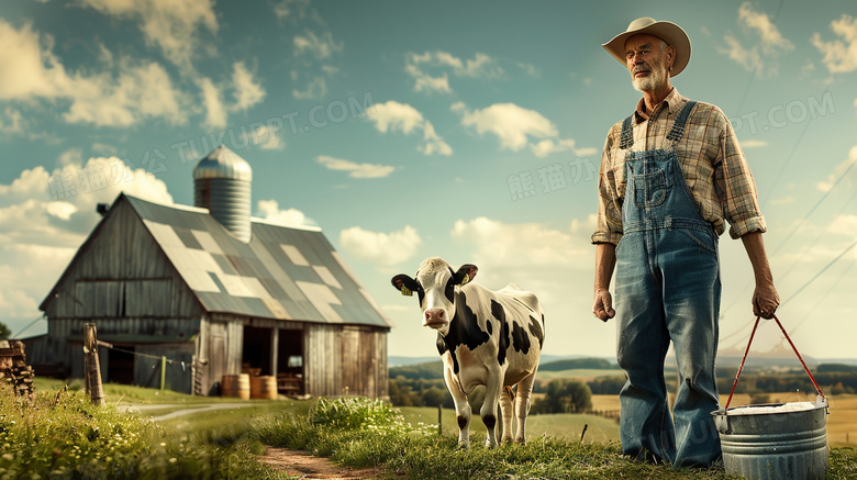 农场男性挤奶工图片