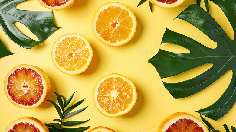 桌面上的夏季水果西柚柠檬图片