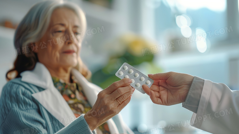 手拿药片的老年病人图片