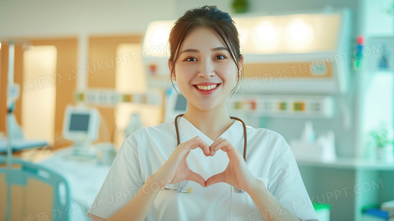 微笑爱心手势的护士人像图片
