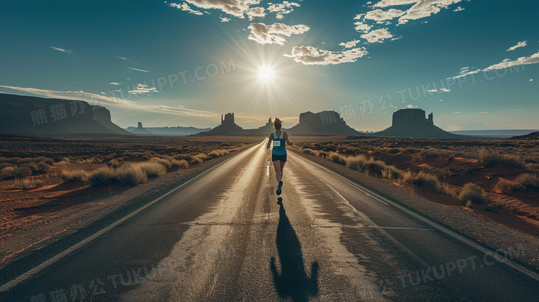 清晨奔跑的女青年图片