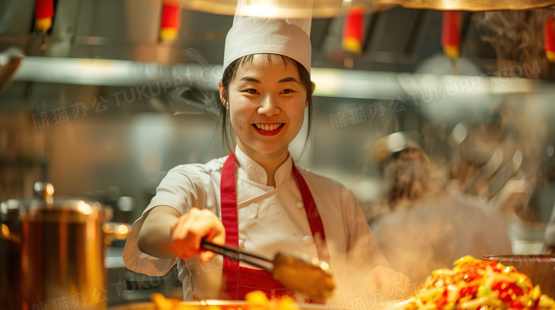 美食餐馆的女厨师图片