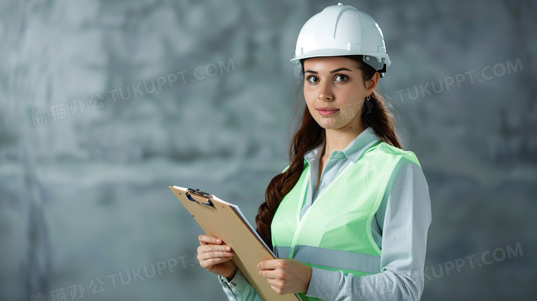 拿板夹的女建筑工人像图片