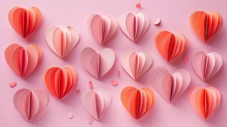 桌面浪漫粉色折纸爱心图片