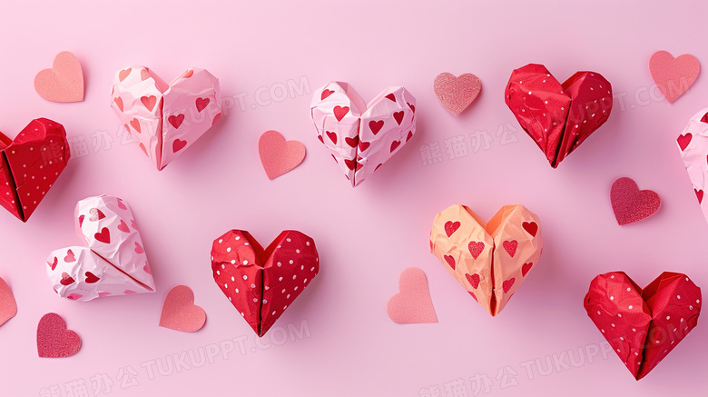 桌面浪漫粉色折纸爱心图片
