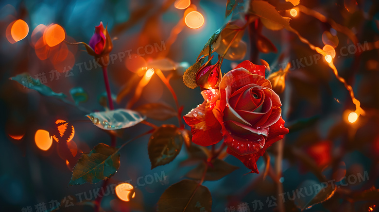 红色玫瑰花灯光图片