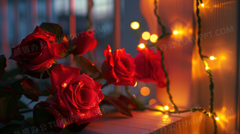 红色玫瑰花灯光图片