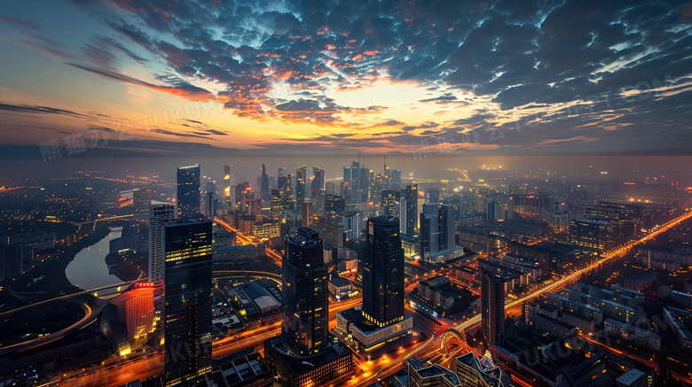 夜空下的城市建筑大厦图片