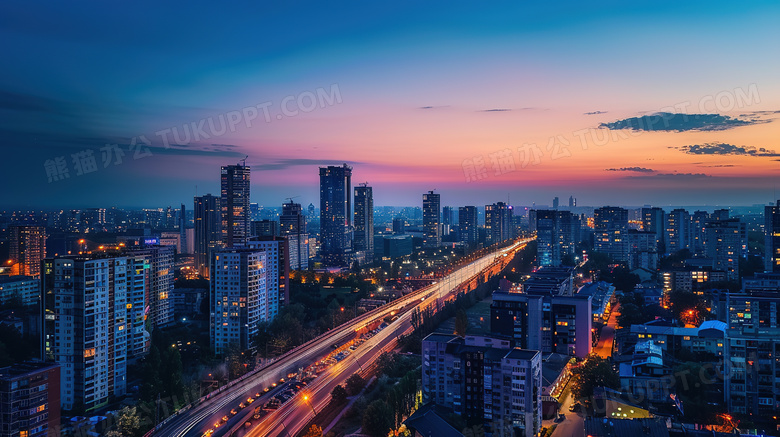 夜空下的城市建筑大厦图片