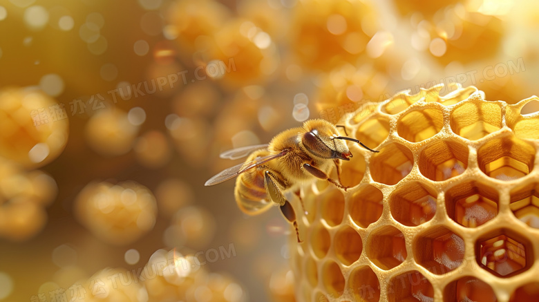 黄色蜜蜂采蜜特写图片