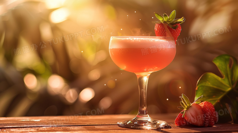 桌面上的饮品草莓果汁图片