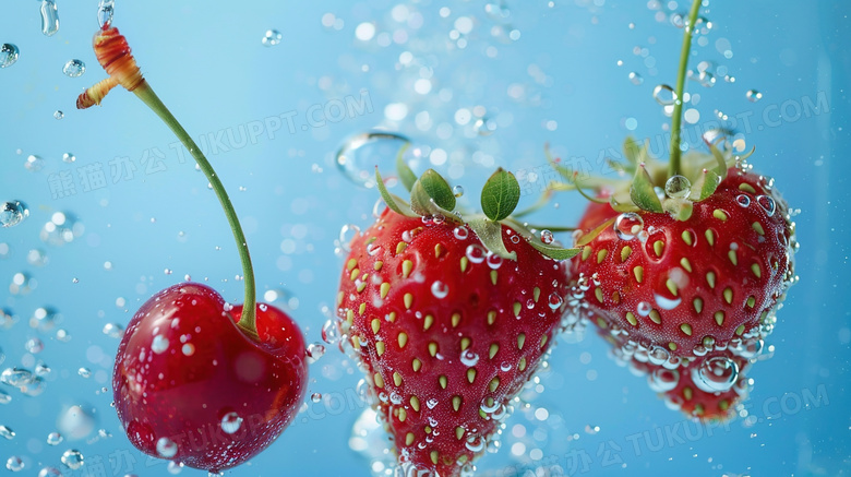 水里的红色草莓樱桃图片