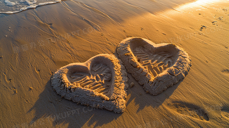 沙滩上的沙子爱心形状图片