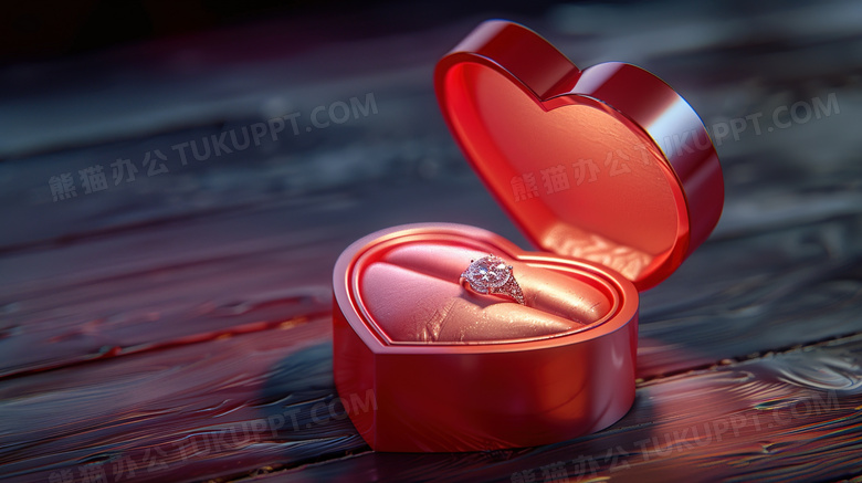 桌面红色爱心礼盒戒指图片