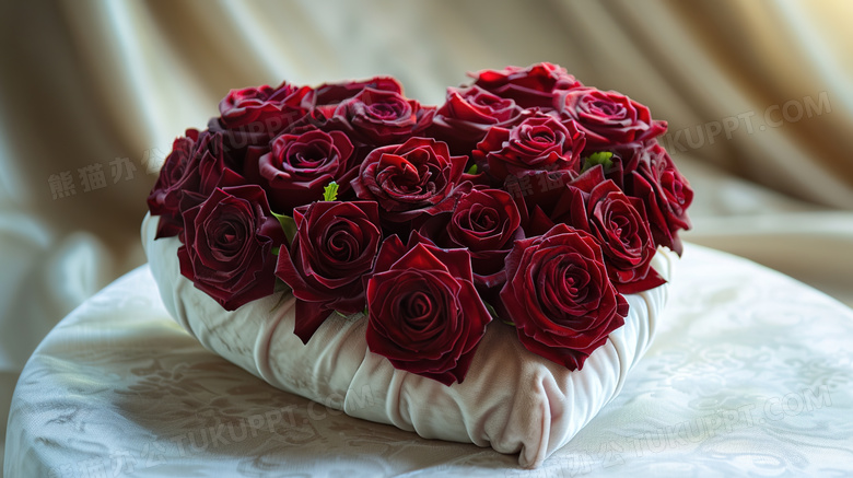 桌面上的红色玫瑰花束图片
