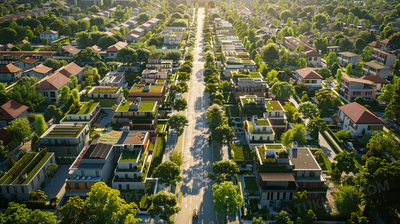 城市街道绿树房屋图片