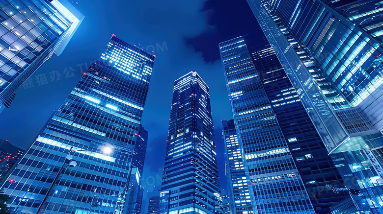 蓝色城市夜景建筑图片