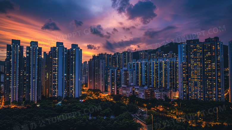 唯美城市夜景天空图片