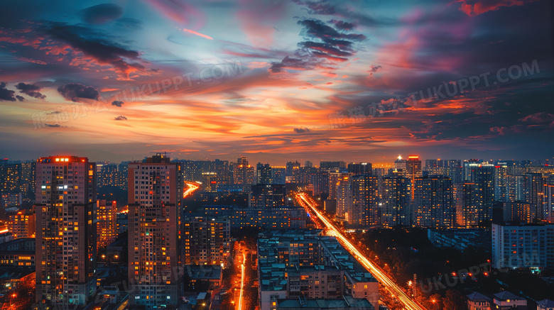 唯美城市夜景天空图片