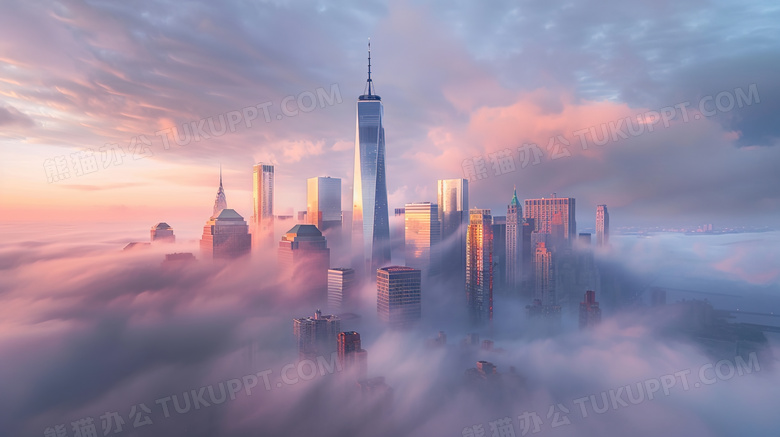 云雾中的城市建筑图片