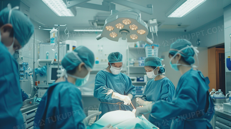 穿着蓝色手术服的医生在手术室做手术图片