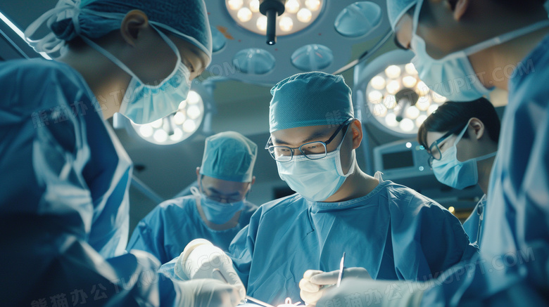 穿着蓝色手术服的医生在手术室做手术图片