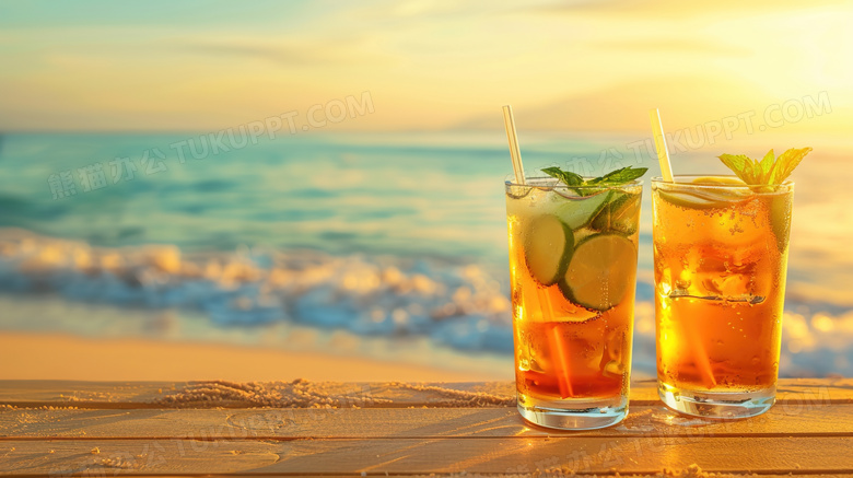 夏季海边饮品果汁图片