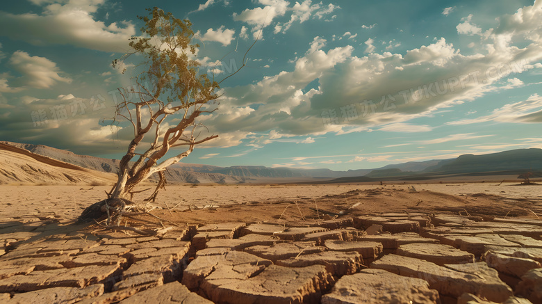 干枯的沙漠土地干裂枯竭高清图片