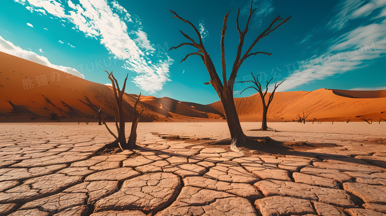 干枯的沙漠土地干裂枯竭高清图片