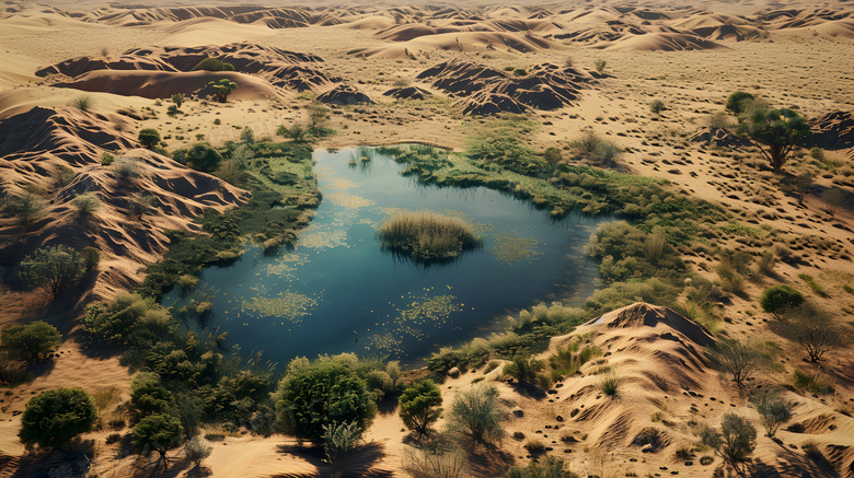沙漠中的水源植物绿洲图片