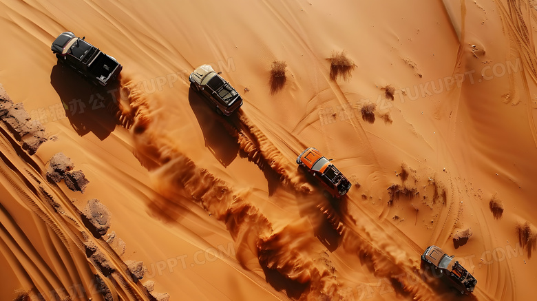 沙漠中驰骋的越野汽车高清图片