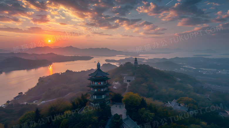 中国浙江杭州西湖雷峰塔风景概念图片