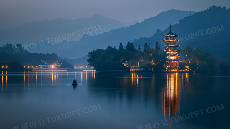 中国浙江杭州西湖雷峰塔风景概念图片