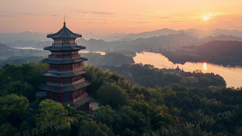 中国浙江杭州西湖雷峰塔风景概念图片