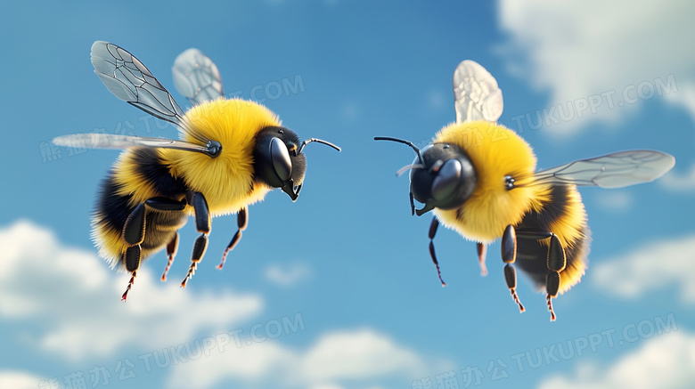 空中飞舞的两只蜜蜂图片
