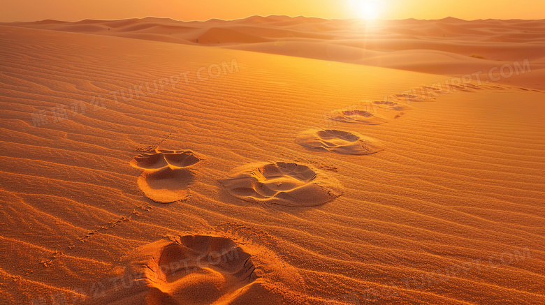 黄色荒芜干旱沙漠脚印图片