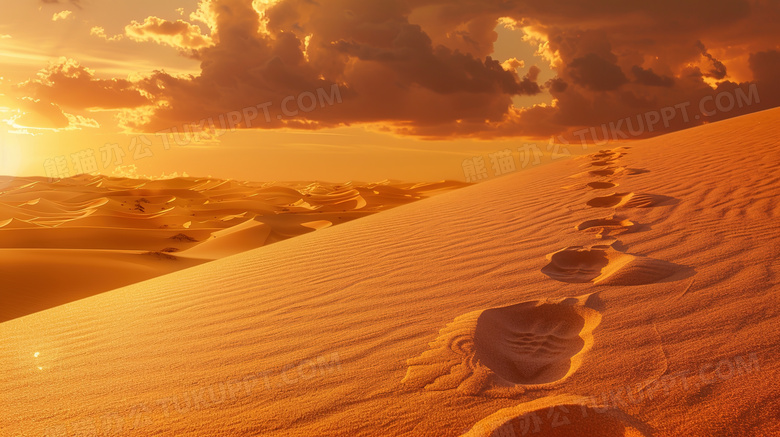 黄色荒芜干旱沙漠脚印图片