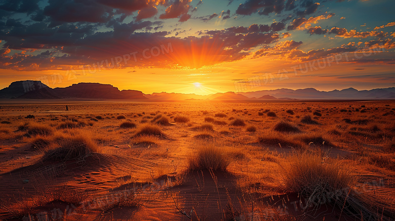 天空下的沙漠落日图片