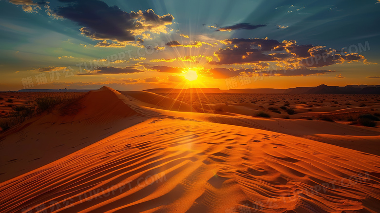 天空下的沙漠落日图片