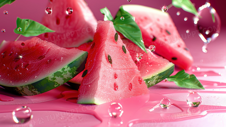 桌上切开的新鲜水果西瓜图片