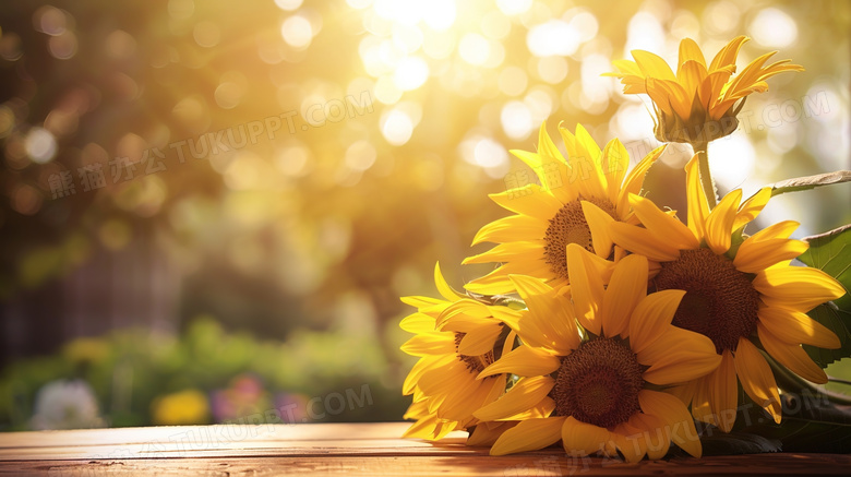 阳光桌面上的向日葵图片