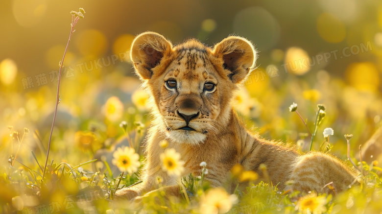 草地上的动物小狮子图片