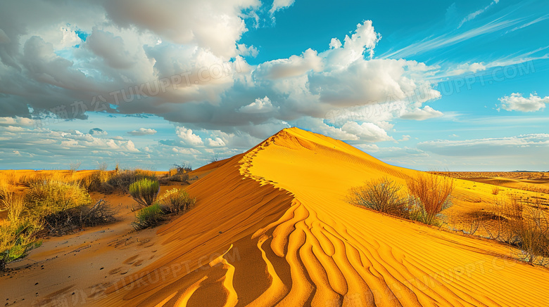 蓝天白云下的沙漠沙丘干涸图片