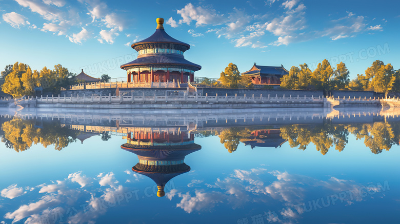 蓝天白云下的北京建筑天坛图片