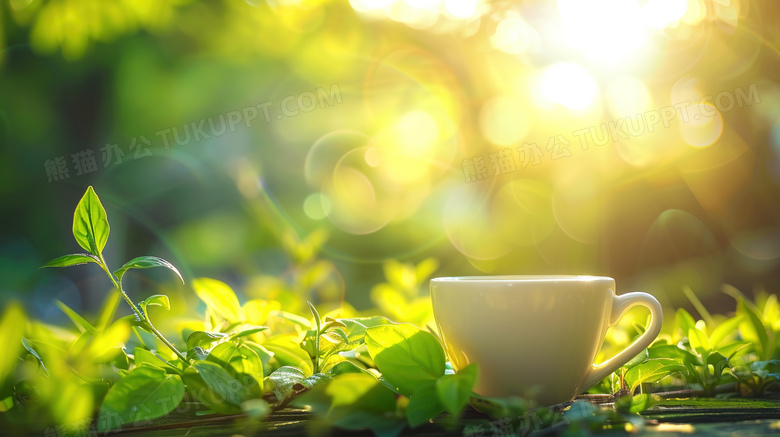 夏天午后阳光照射在茶杯上图片