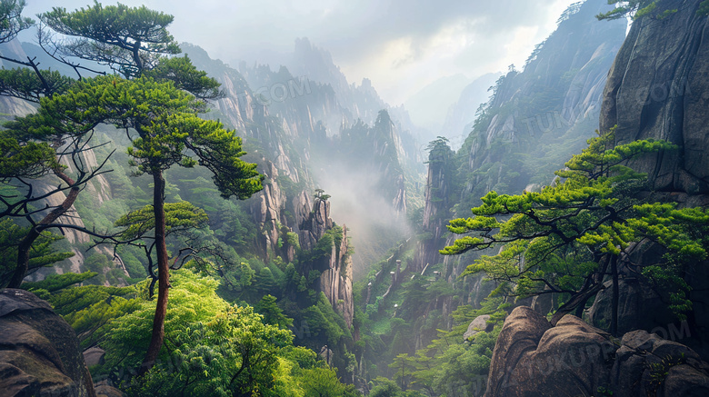 黄山奇松怪石自然风景图片
