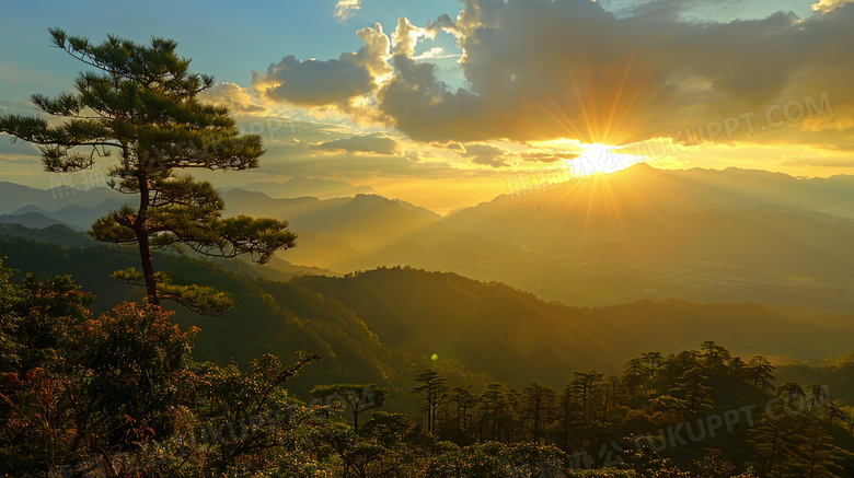 天空白云高山日出风景图片