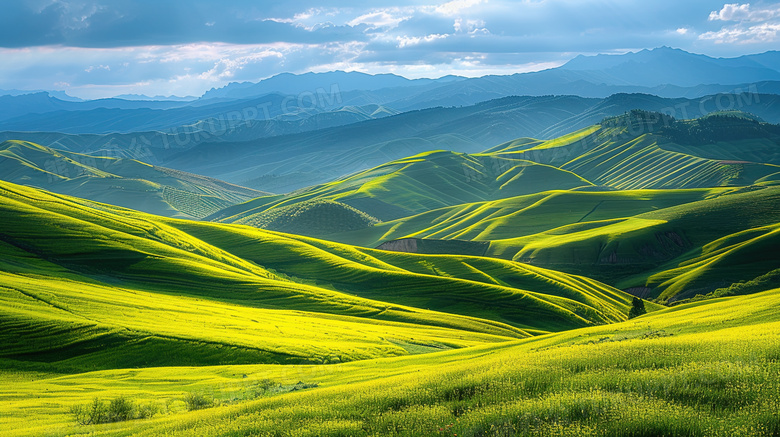 蓝天白云绿色草原草地风景图片