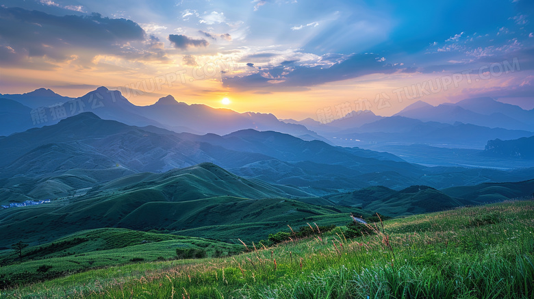 武功山高山草甸唯美晚霞风景图片