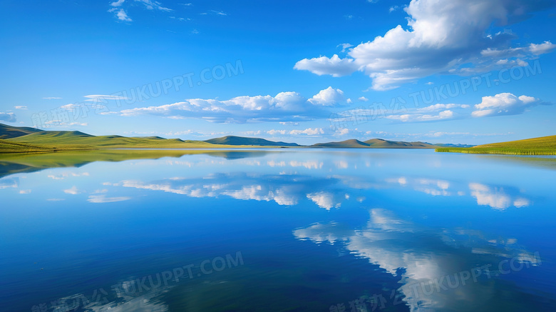 蓝天白云下的青海湖风景图片